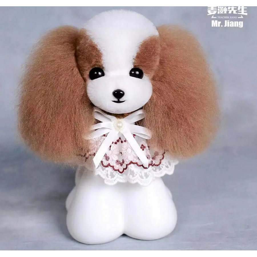 Teddy Model Dog Head Wig - White & Brown Spotted (csak szőr)