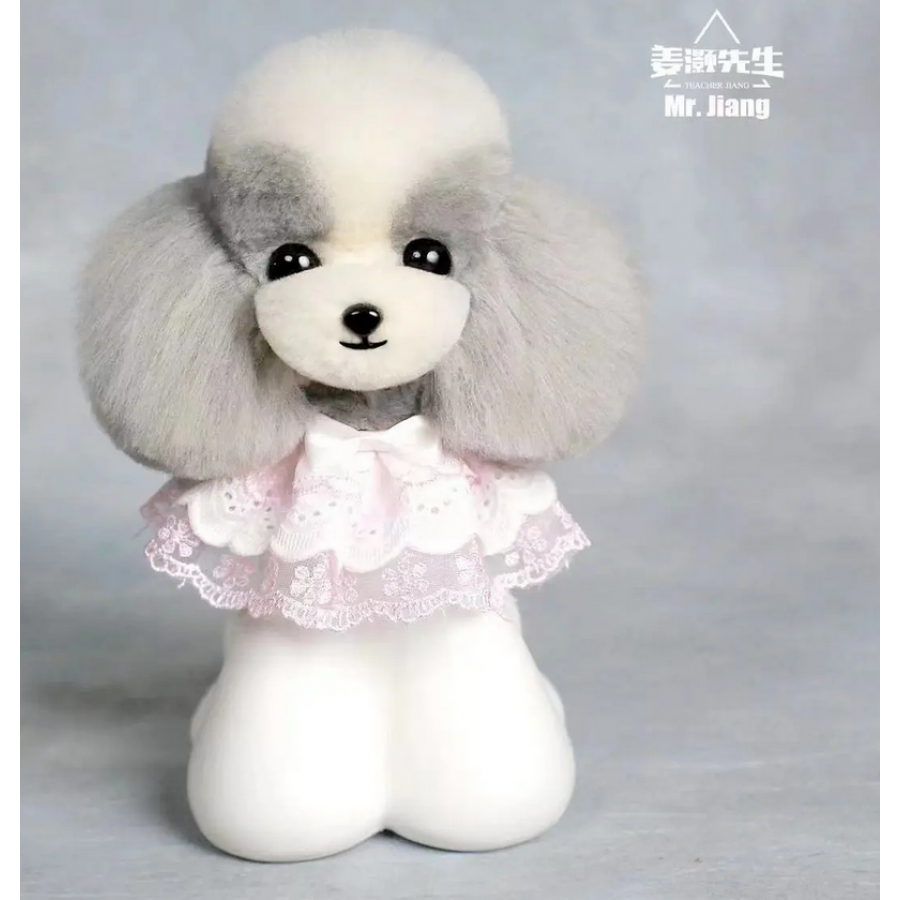 Teddy Model Dog Head Wig - White & Grey Spotted (csak szőr)