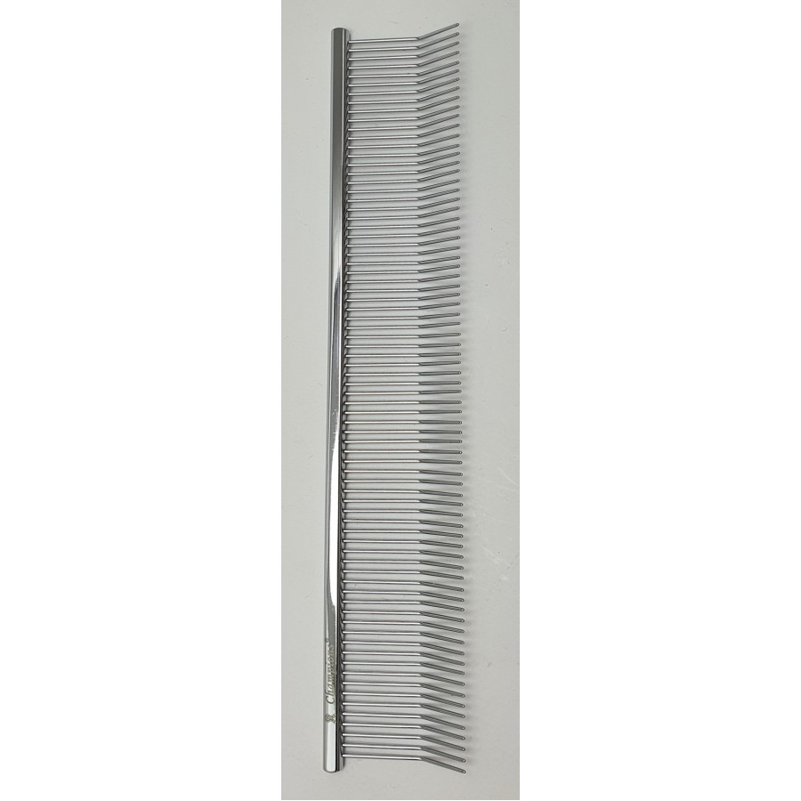 'Tört' fogazatú fém fésű, normál fogsűrűség, ovális profil, 19 cm hossz, 3,4 cm foghosszúság